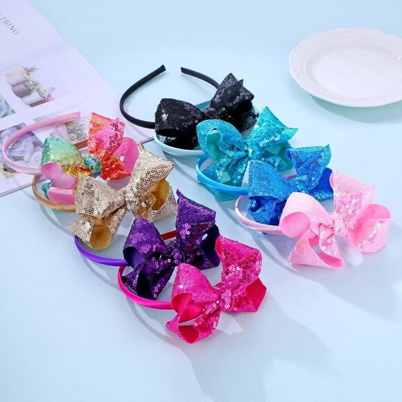 Children Girls Glitter Sequin Bow Headband Set for Kids Party Daily Wear - Picture 7 of 7